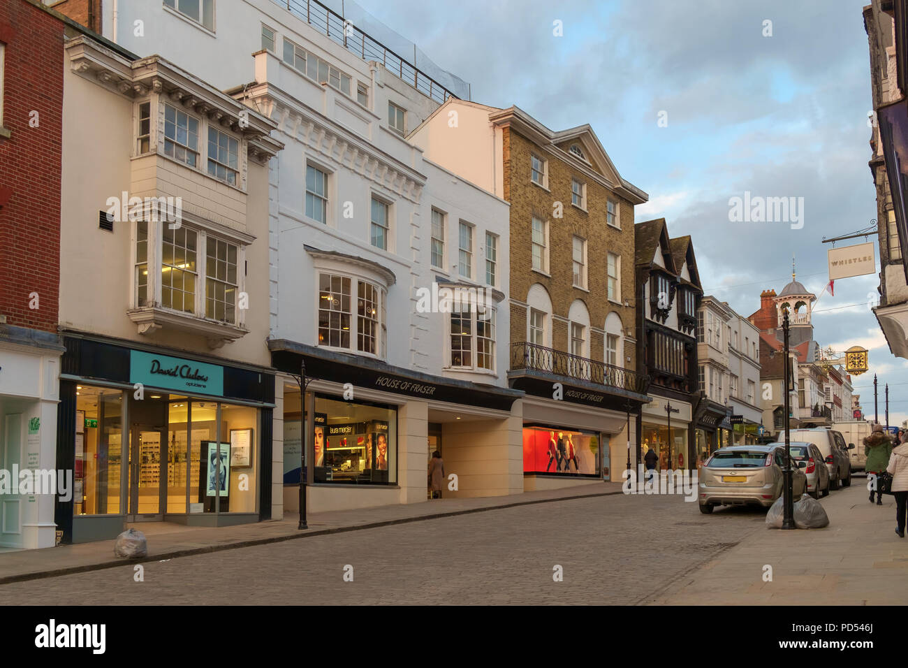 Guildford, UK March 21st 2018 the high street with the House of