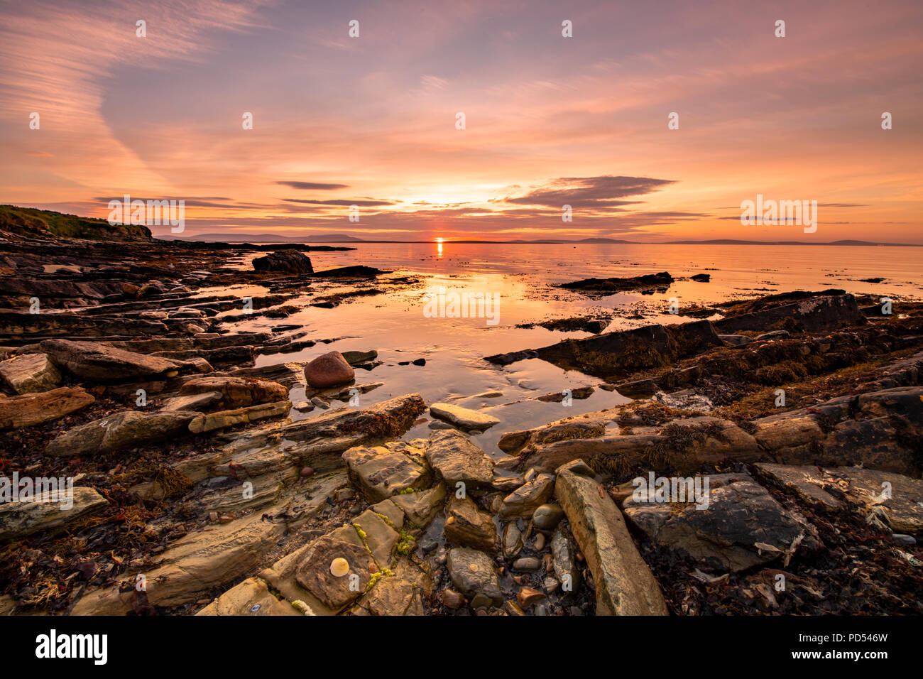 Sunset at Hoxa Head, South Ronaldsay, Orkney Stock Photo