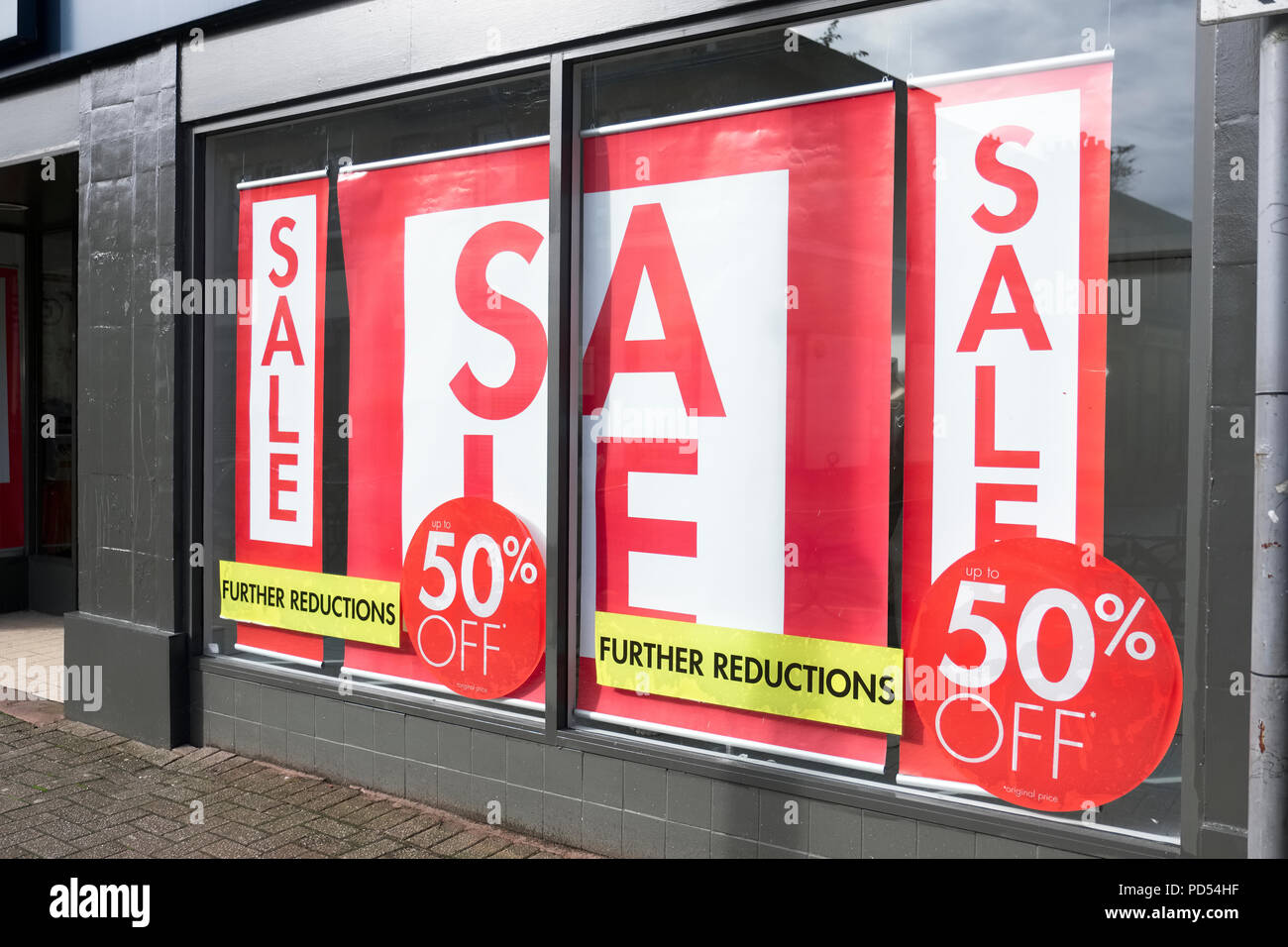 Shop Window Sale Sign Clothes Red White Banner Store Stock Photo - Alamy