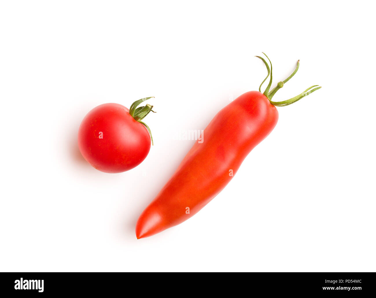 Tasty red tomatoes isolated on white background. Stock Photo