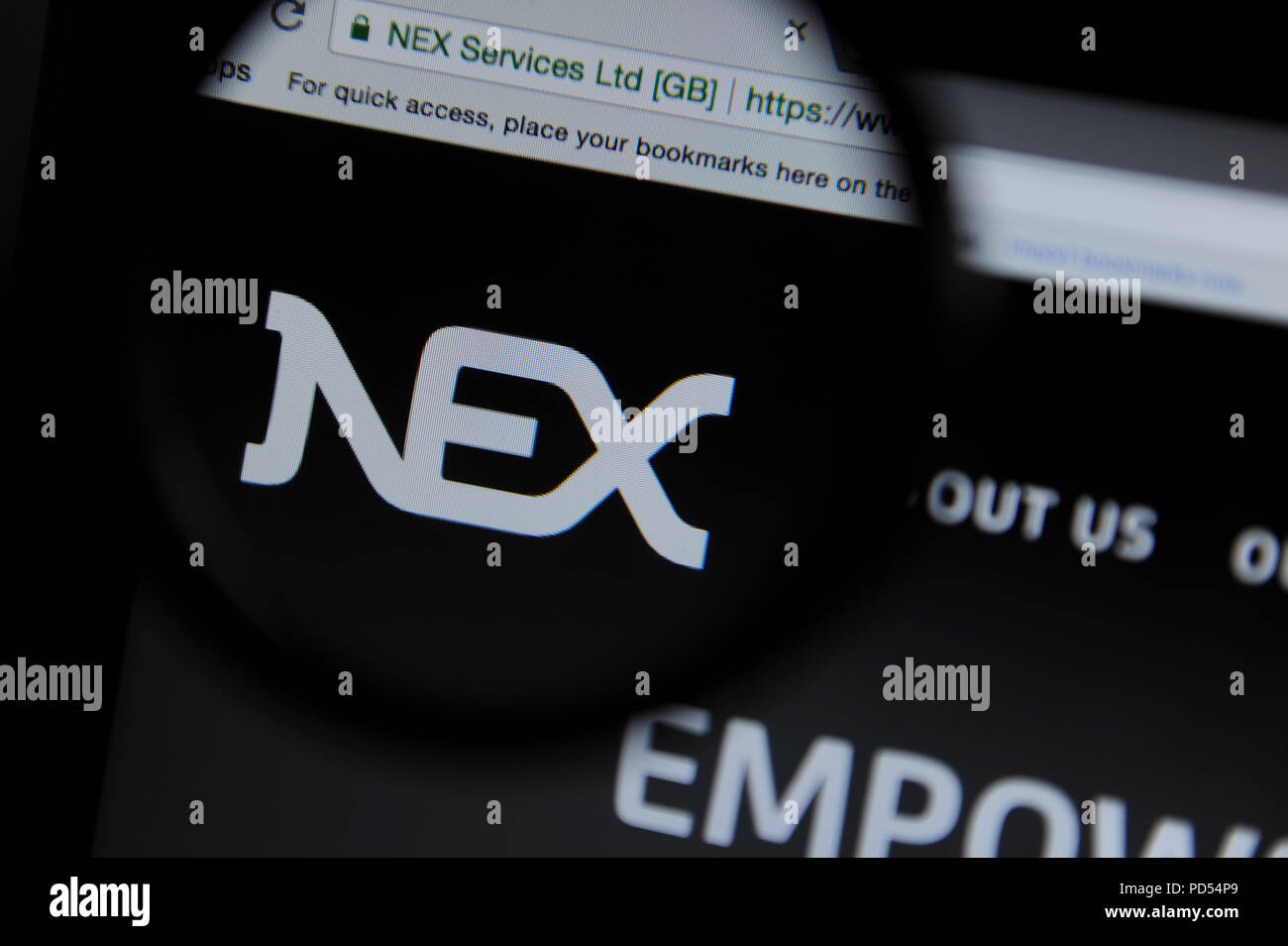 The NEX website seen through a magnifying glass Stock Photo
