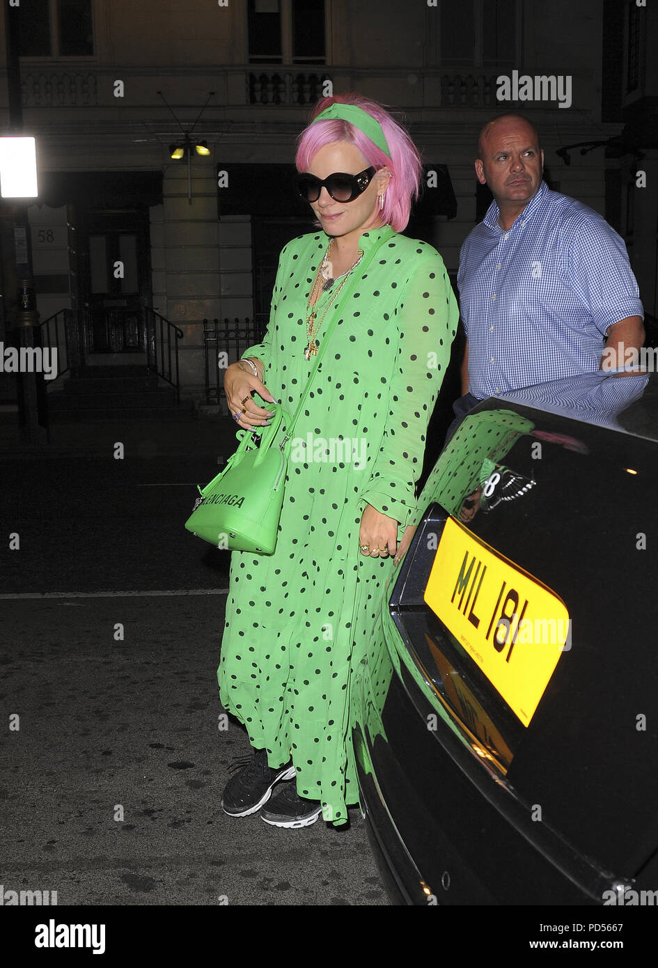 Lily Allen steps out in a bright green dress with pink hair Featuring: Lily  Allen Where: London, United Kingdom When: 07 Jul 2018 Credit: WENN.com  Stock Photo - Alamy