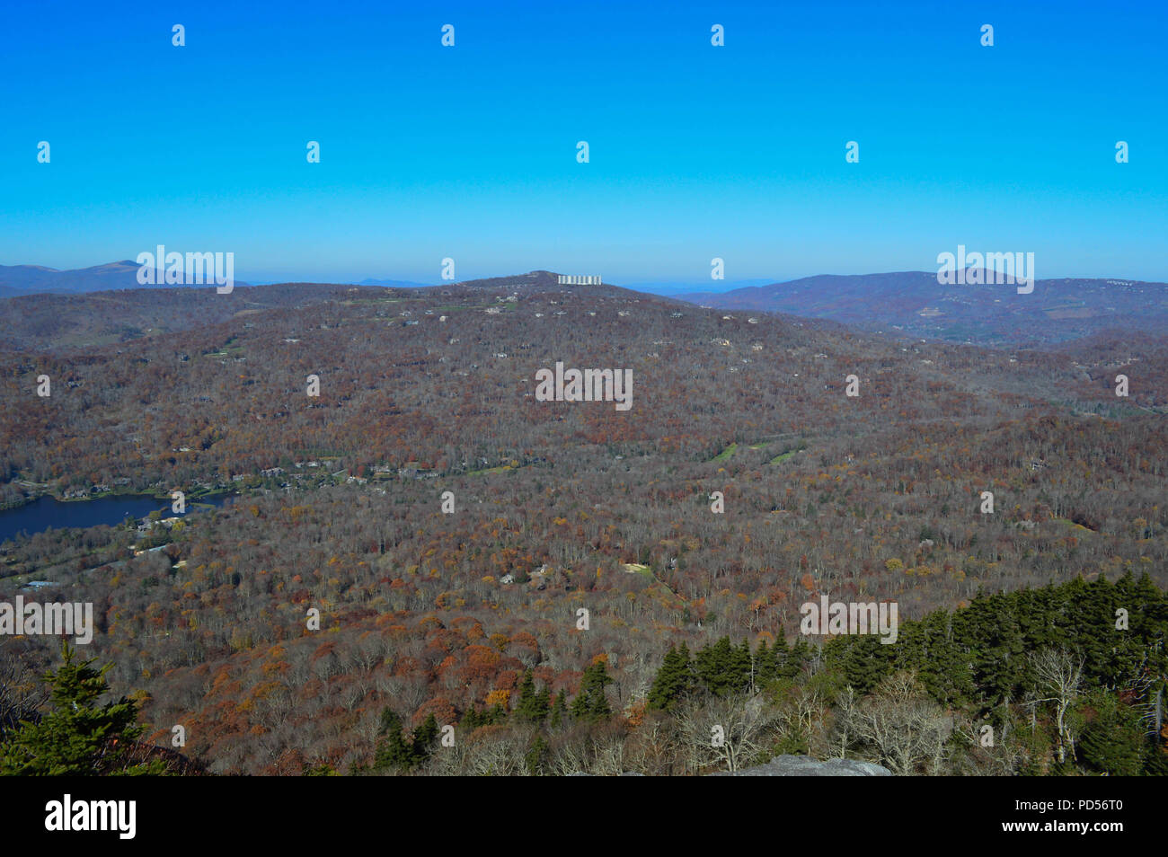 Epic Panoramic View From Summit of Grandfather Mountain, a State Park in North Carolina. Stock Photo