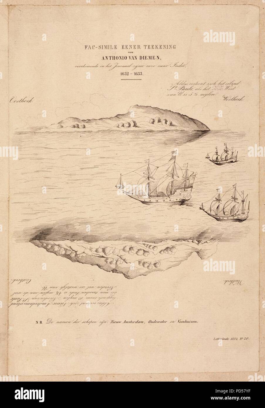 Map (facsimile) of the islands of St. Paul and Amsterdam Stock Photo