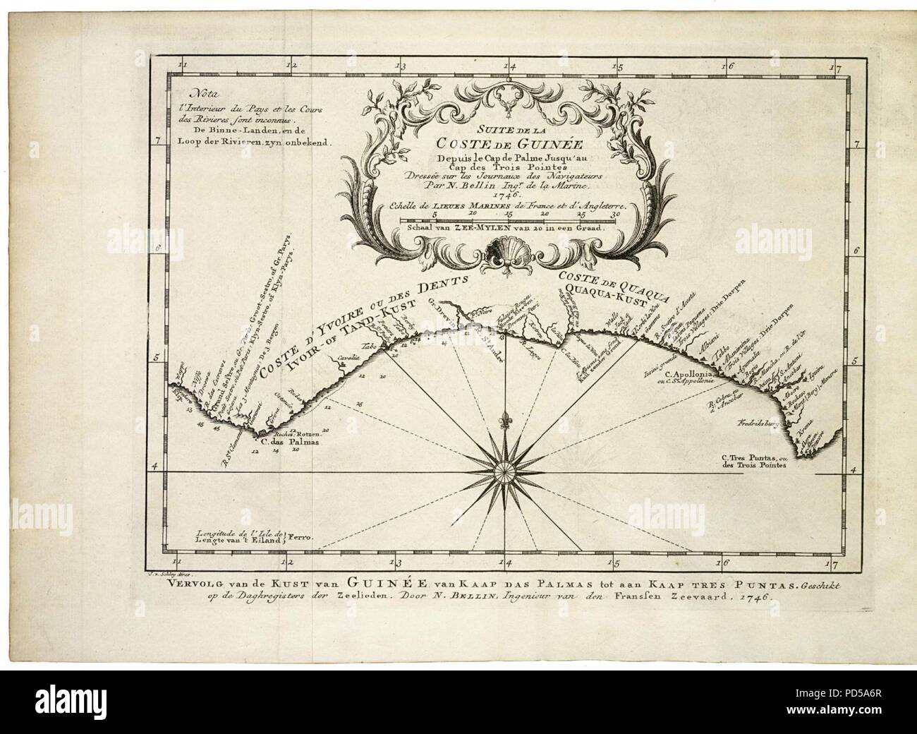 Map of the West African coast, from Cape das Palmas to Cape Tres Puntas ...