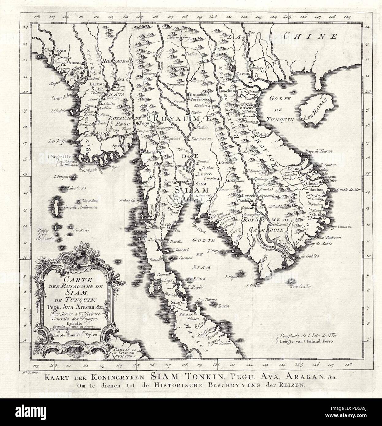 Map of Siam, Tonkin, Pegu, Ava and Arakan. Stock Photo