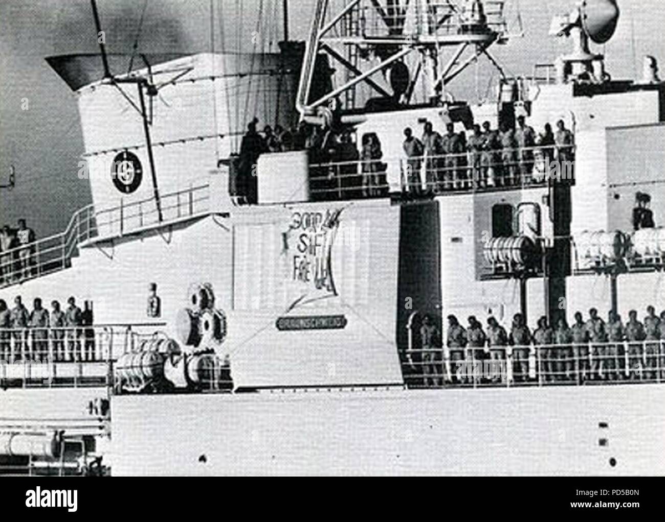 Amidships detail of the German frigate Braunschweig (F225) in 1972 ...
