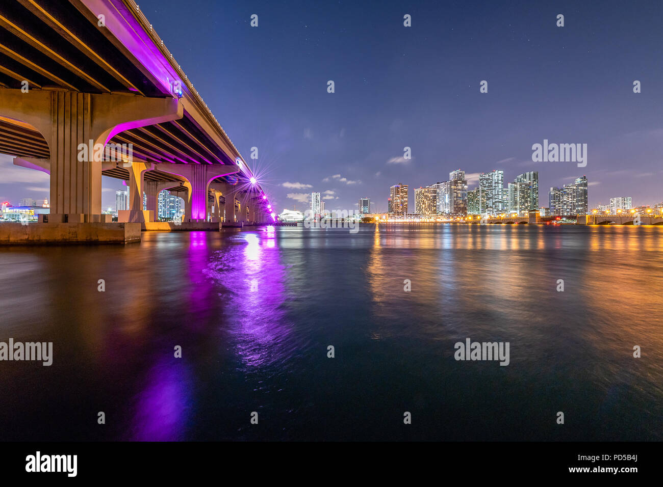 The Miami Skyline and the MacArthur Causeway Stock Photo