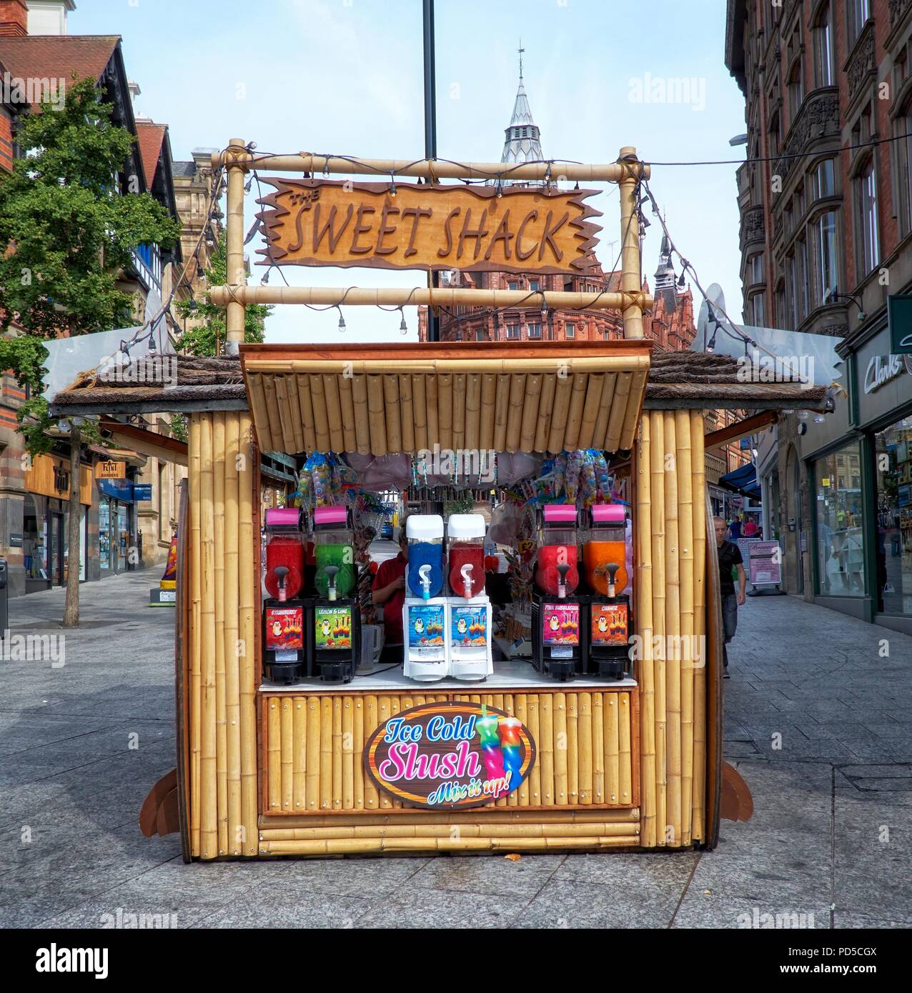 Slush dispensers on an outdoor stall kiosk,Nottingham,England,UK Stock Photo