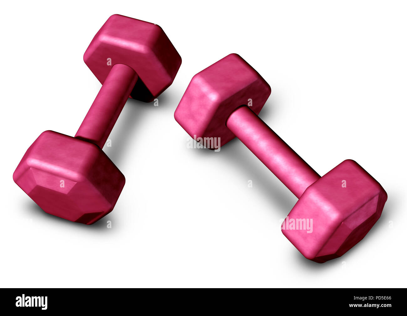Barbell object or gym dumbbell weight training and aerobic strength lifestyle exercise as a 3D render. Stock Photo