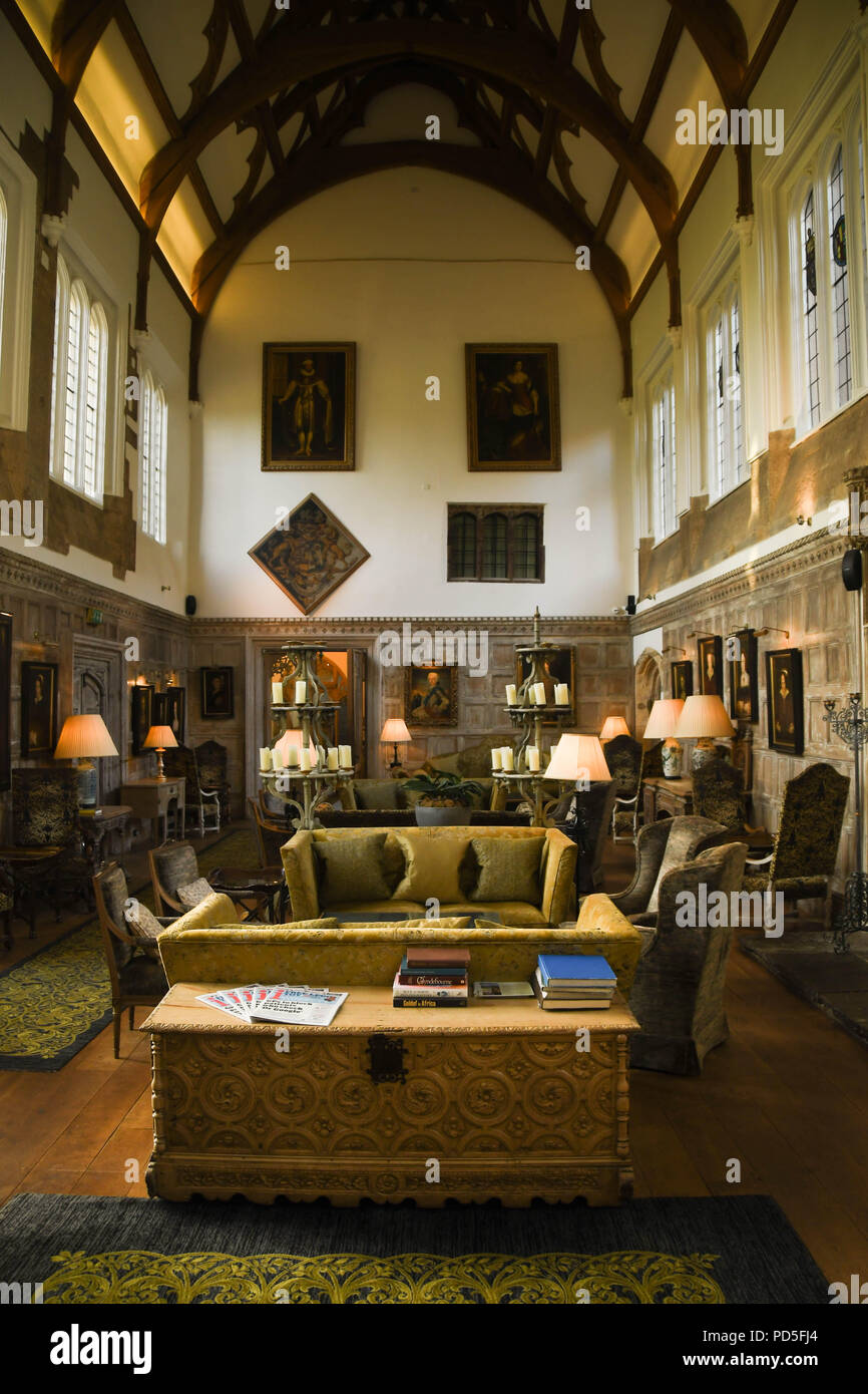 The Great Hall in the Fawsley Hall Hotel & Spa in Daventry, Northamptonshire, England. Stock Photo