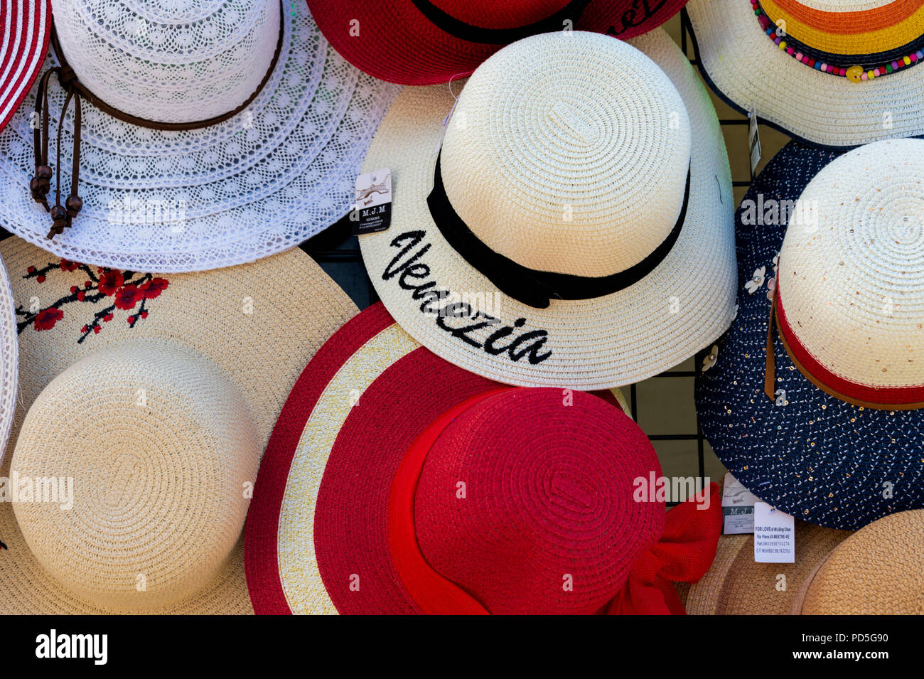 Colourful straw hats Venice Italy Stock Photo Alamy