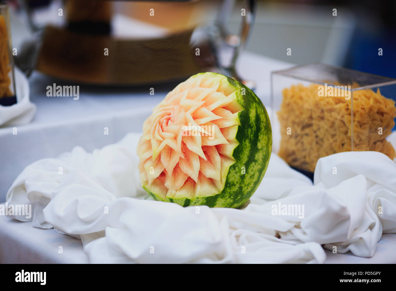 Watermelon carving, cute fruit figures, trendy food design Stock Photo