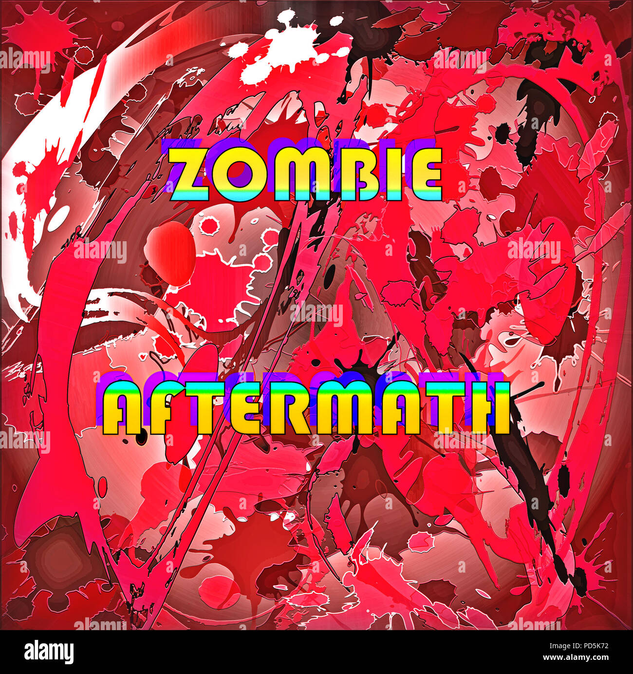 A comic blood spatter artwork paying homage to zombies and the bloody aftermath. Stock Photo