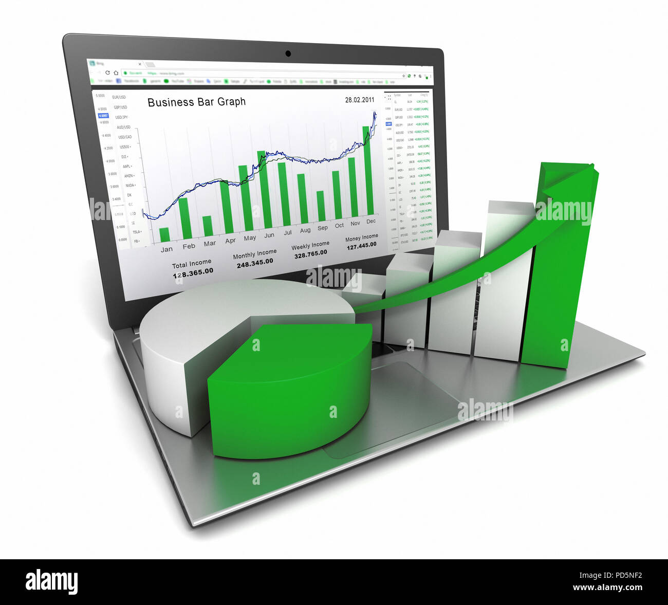 laptop and business finance graph chart 3d illustration Stock Photo - Alamy