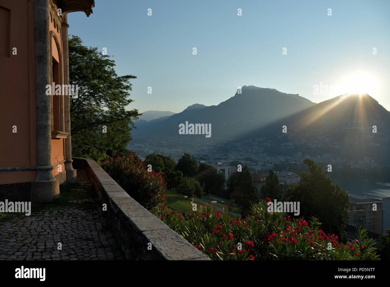 Tower of the Tessino park at dawn (Torre del Parco Tension) - Lugano Stock Photo