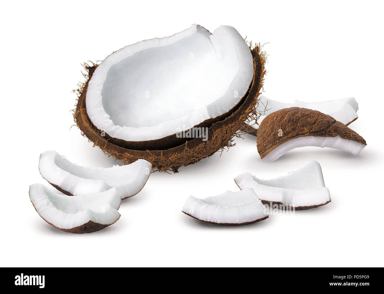 Coconut Pg Coconut pieces isolated on a white background Stock Photo - Alamy