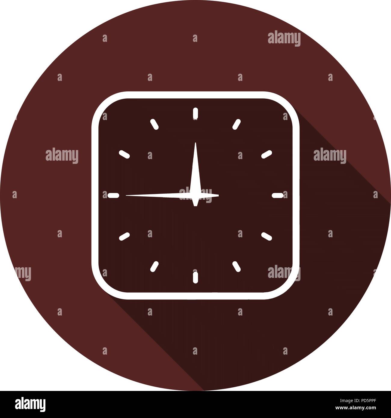Icon with the outline of a square clock on a circle of maroon color ...