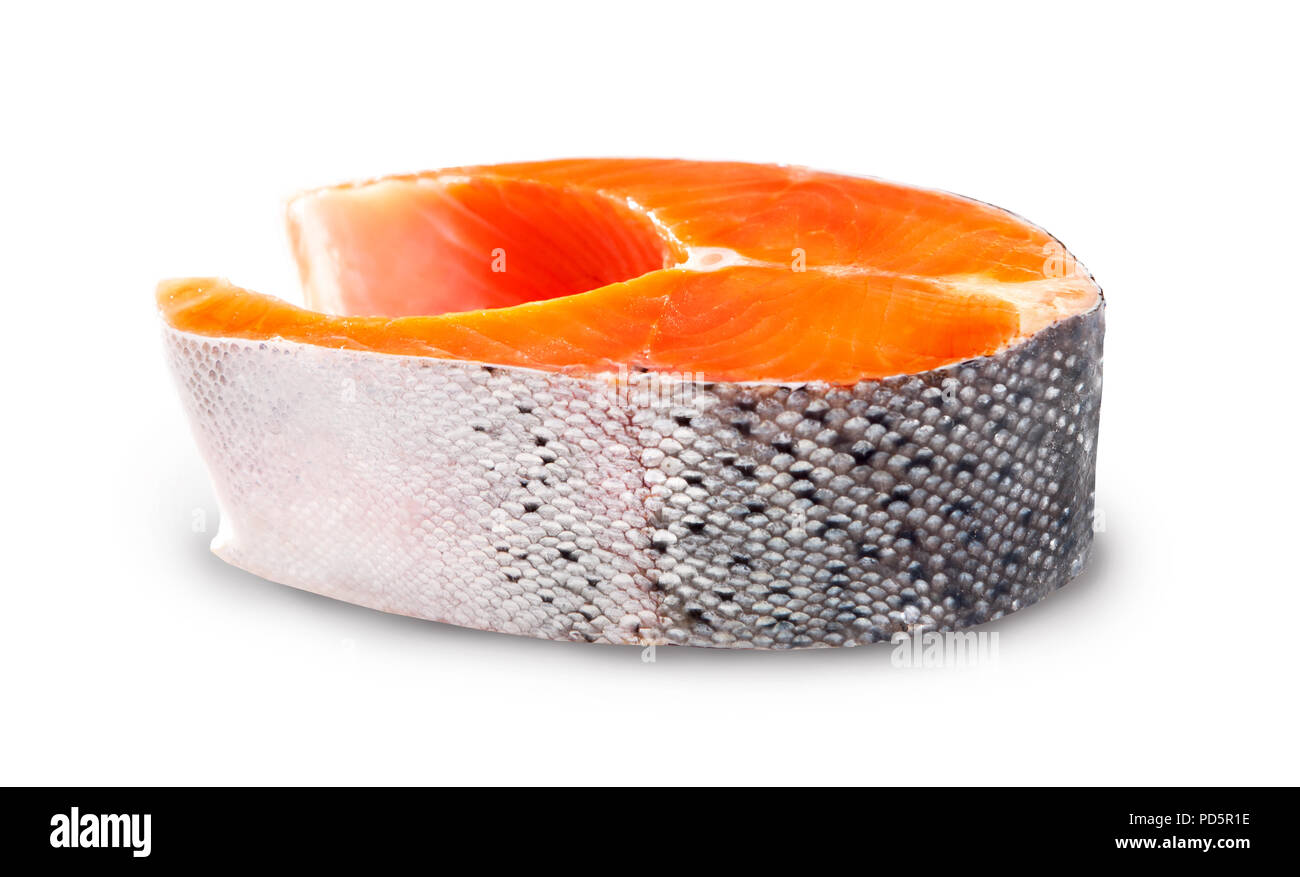 Steak fresh salmon isolated on white background Stock Photo - Alamy