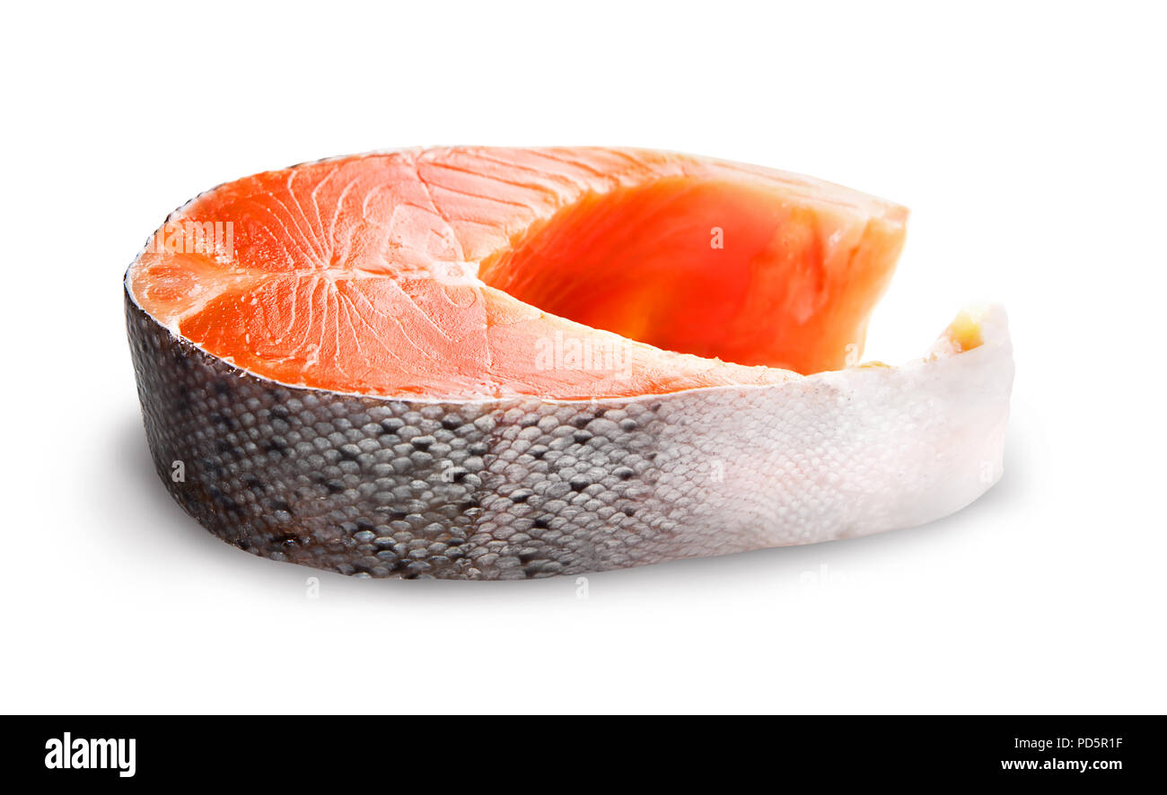 Steak fresh salmon isolated on white background Stock Photo - Alamy