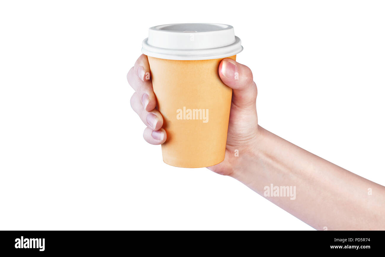 Hand holding a paper cup of coffee isolated on a white background Stock ...