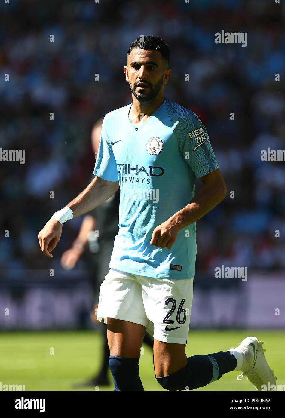 Riyad Mahrez of Manchester City during the FA Community Shield match between Chelsea and Manchester City at Wembley Stadium in London. 05 Aug 2018 Stock Photo