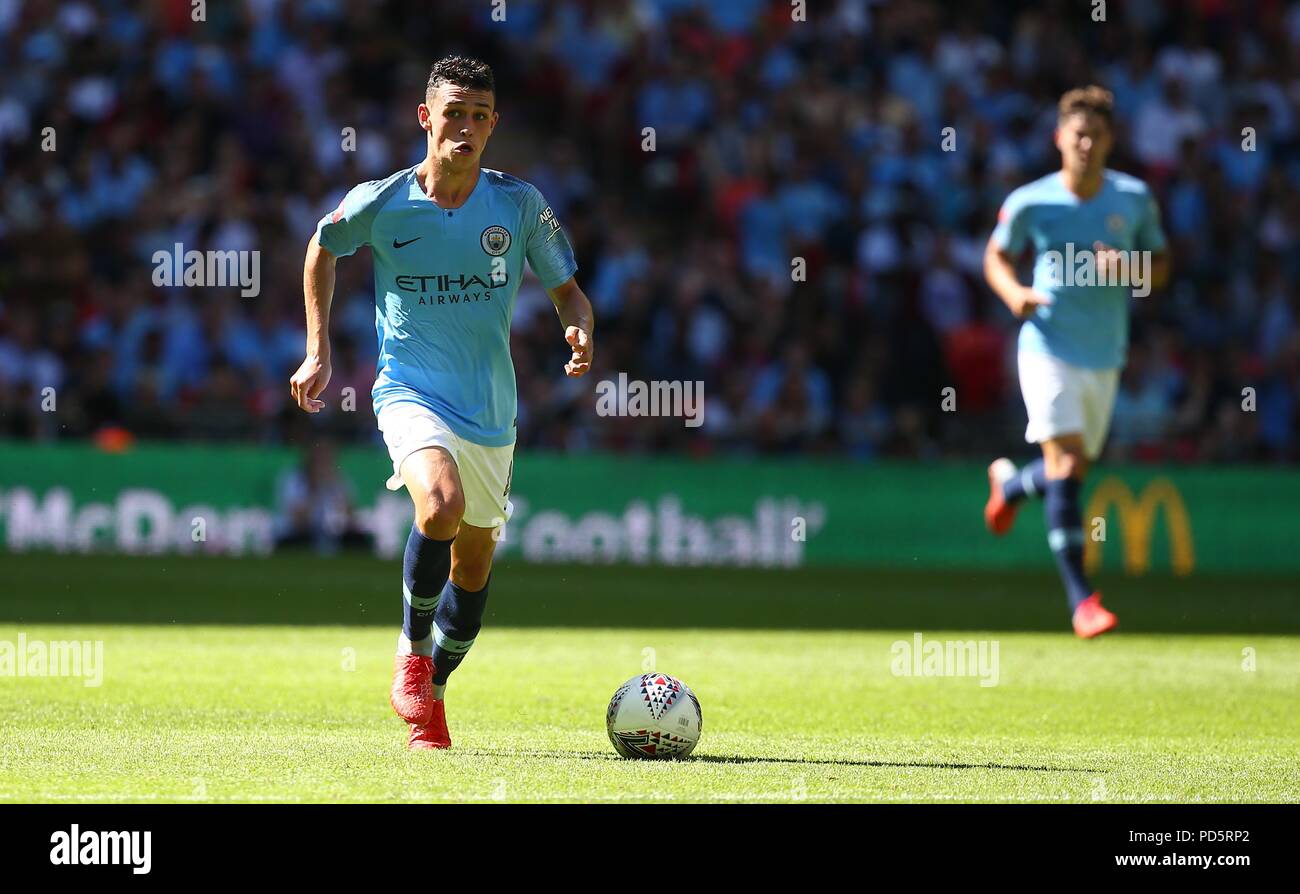 Phil Foden of Manchester City during the FA Community Shield match between Chelsea and Manchester City at Wembley Stadium in London. 05 Aug 2018 Stock Photo