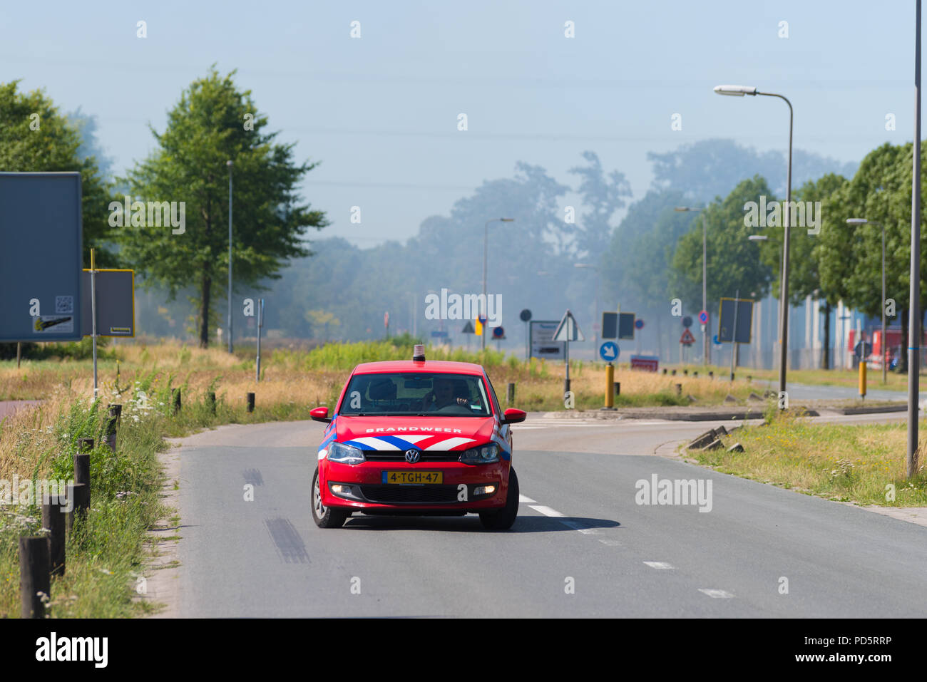 HENGELO, NETHERLANDS - JULY 1, 2018: Fire department commander control car at a large fire Stock Photo