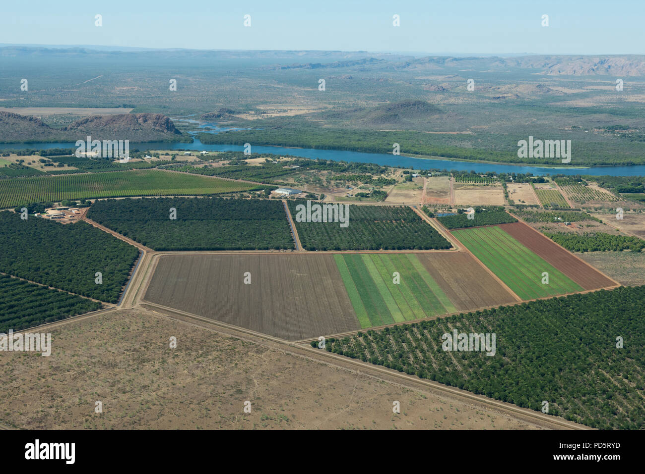 Australia, Western Australia, Kimberley. Aerial view of the Ord River