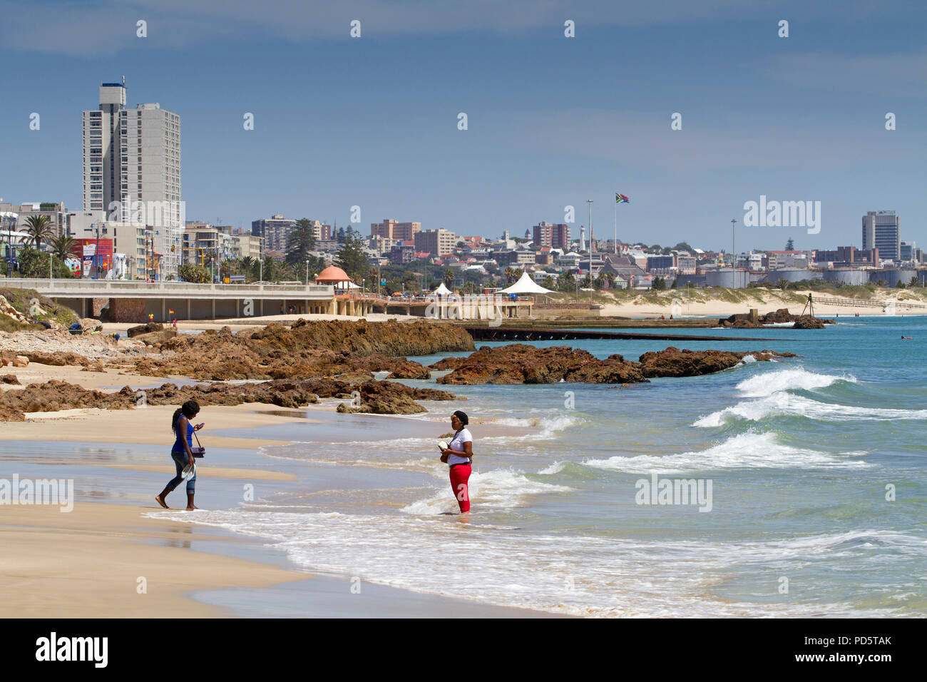 Tourists on Summerstrand beach Stock Photo