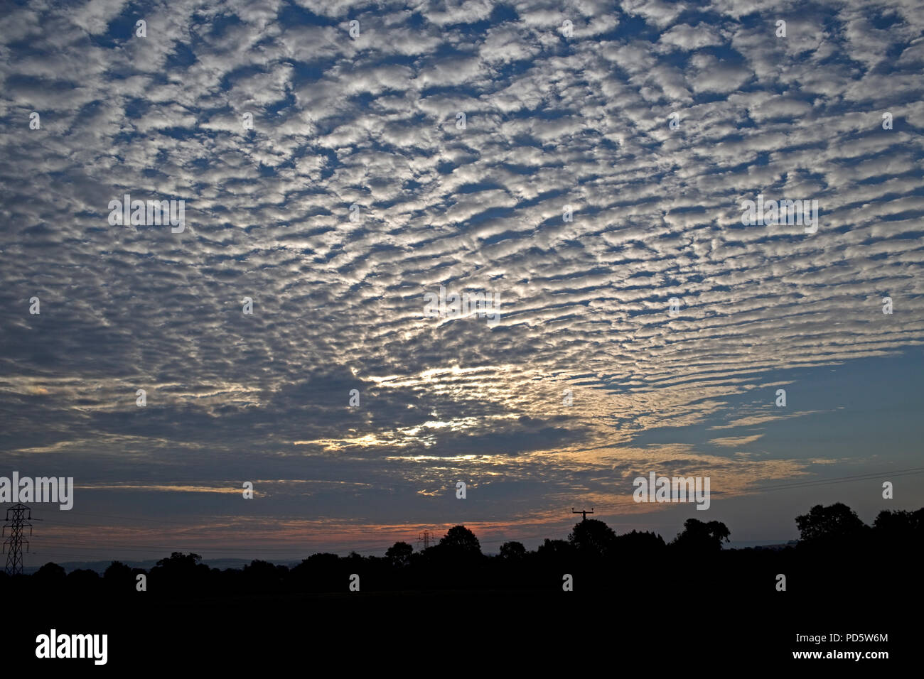 Cirrocumulus and altocumulus clouds patterns producing mackerel sky at