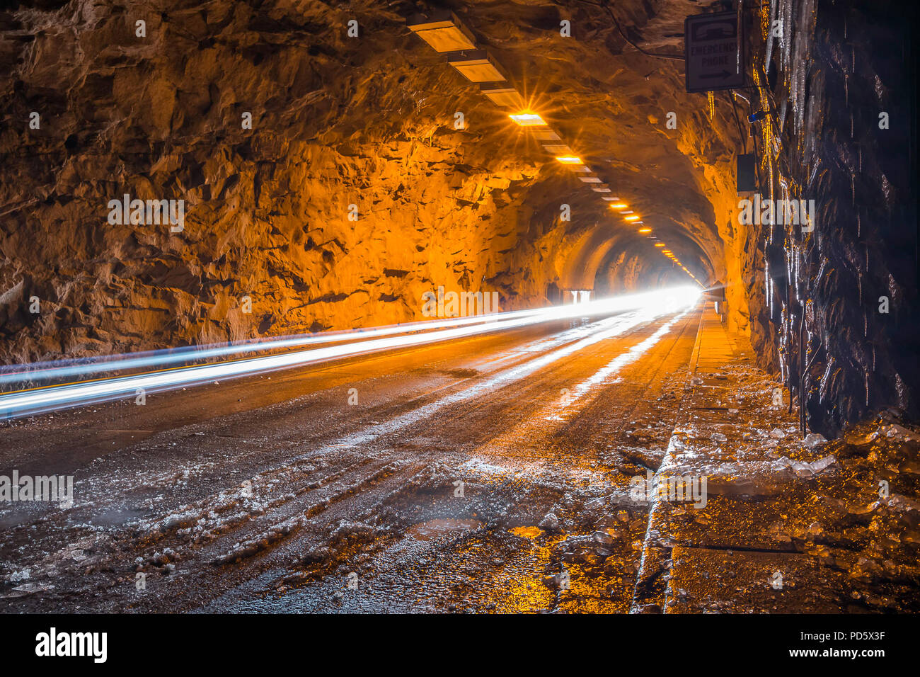 Light Trails through a Tunnel Stock Photo