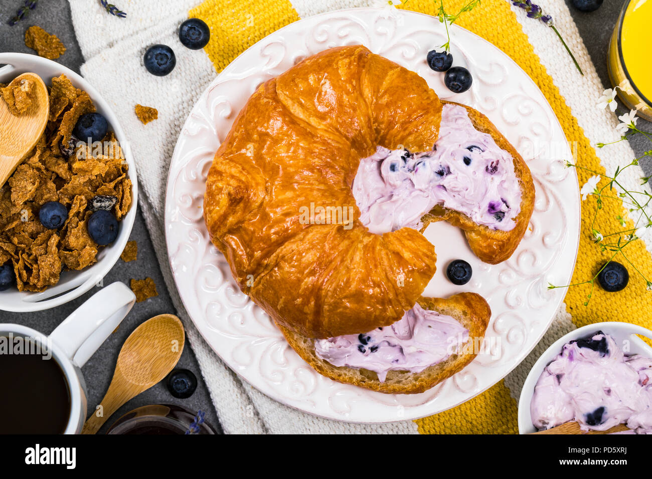 Croissants with Blueberry Cream Cheese Spread Stock Photo Alamy