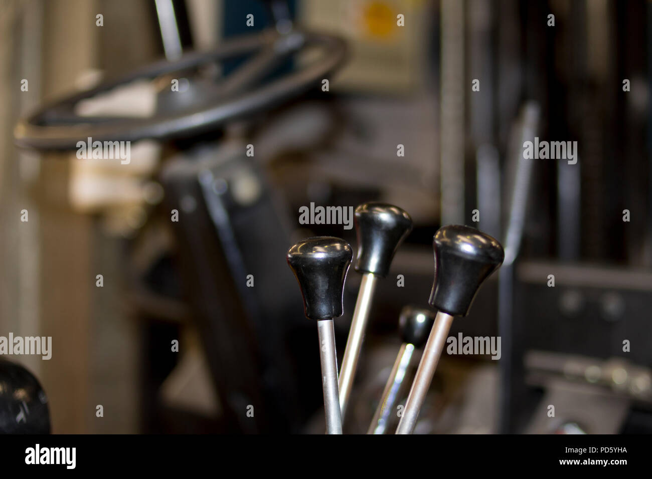 Used forklift steering wheel cockpit in an industrial company service