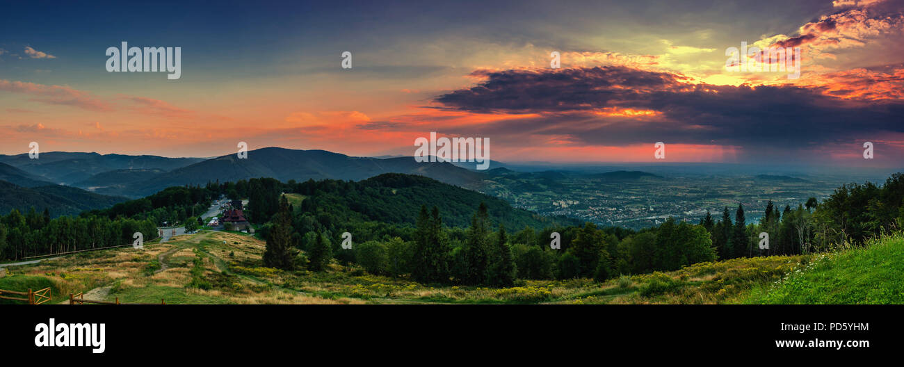 View for Równica peak in Beskidy mountains Stock Photo