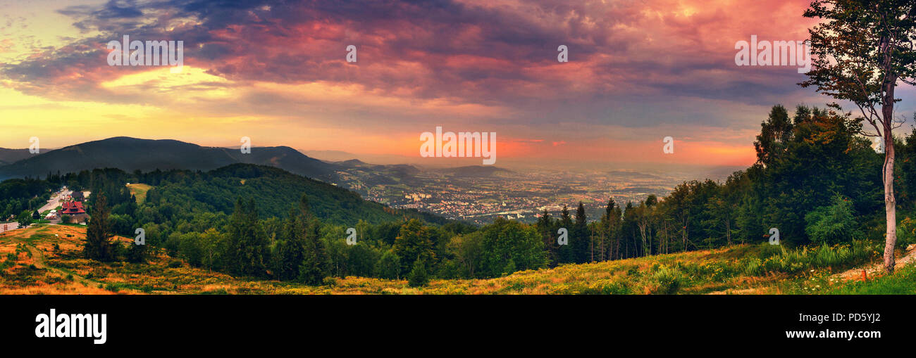 View for Równica peak in Beskidy mountains Stock Photo