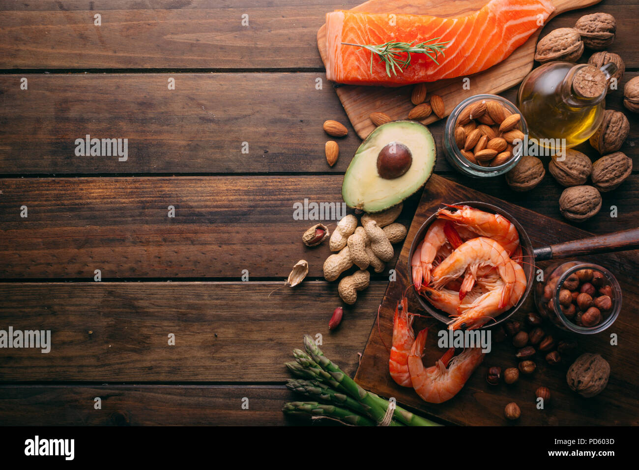 Top view of Large group of food and good fats Stock Photo