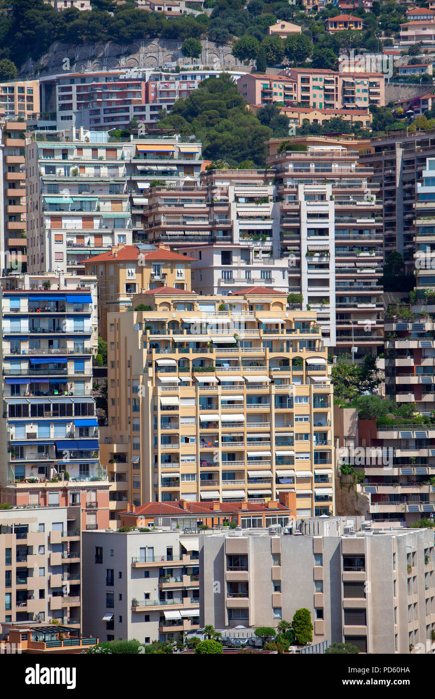 Monte Carlo in Monaco of the Principality of Monaco, La Condamine and Monte Carlo taken from the lookout near the Prince's Palace of Monaco Stock Photo