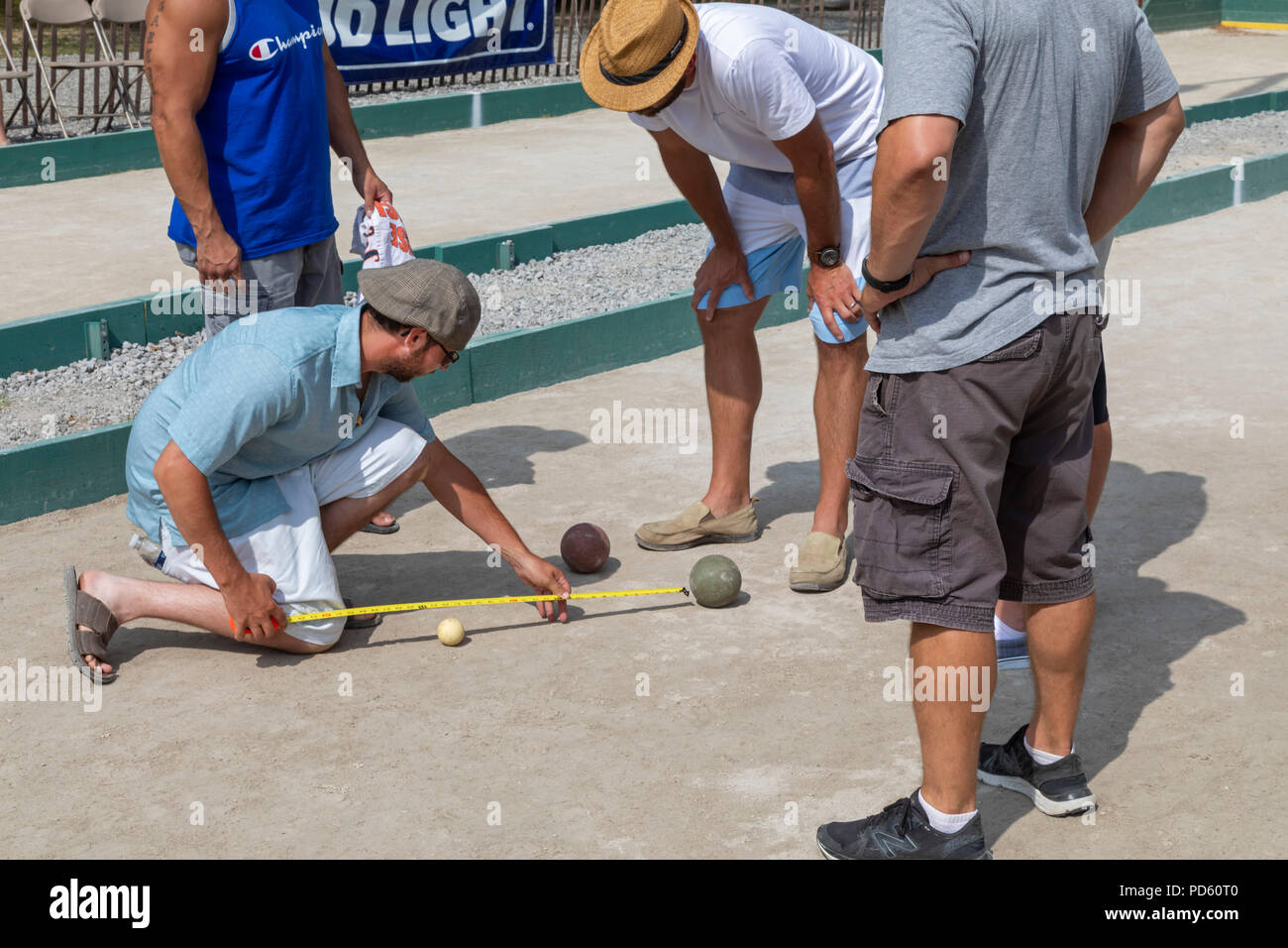 Dearborn, Michigan - Italian-American men play in a bocce tournament during the annual Dearborn homecoming festival. Stock Photo