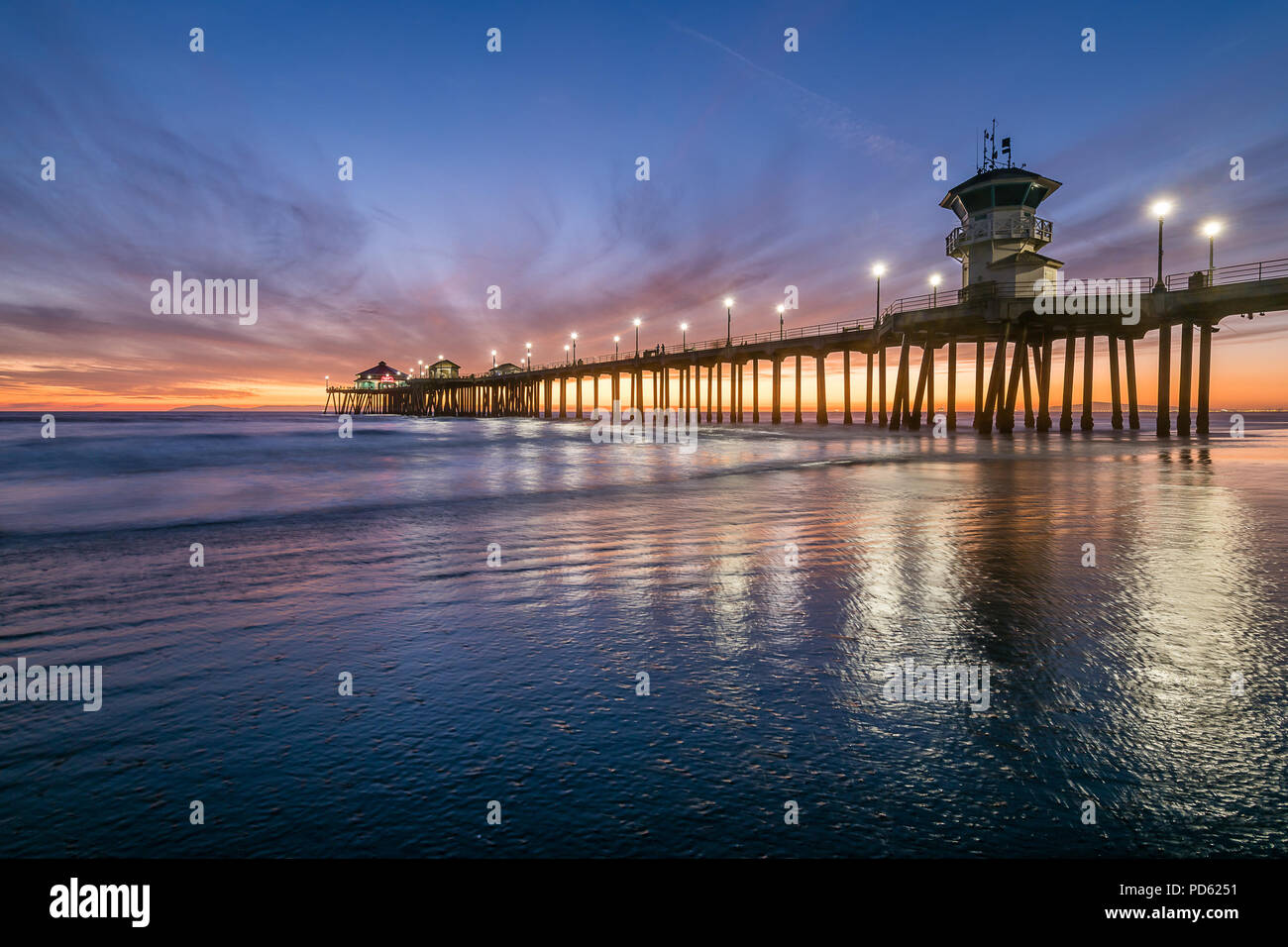 Huntington Beach Pier at Sunset Stock Photo Alamy