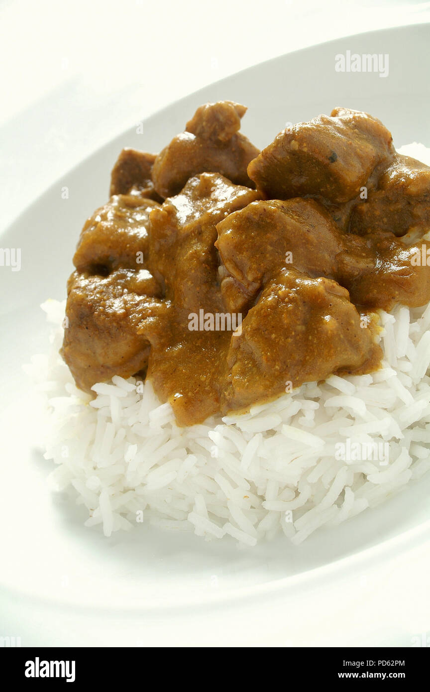 Afro Caribbean goat curry with rice Stock Photo