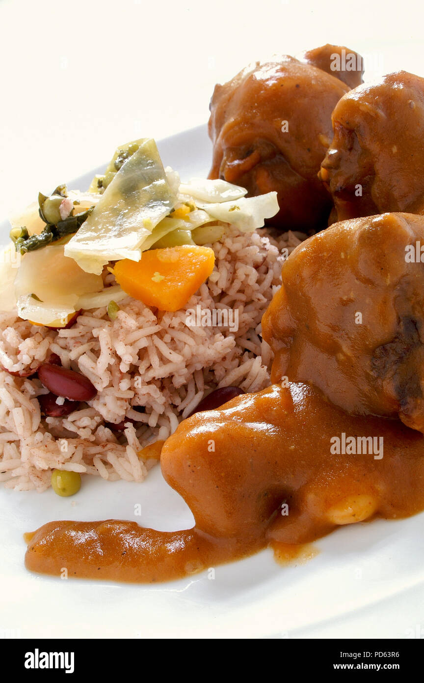 Jamaican ox tails with peas rice Stock Photo