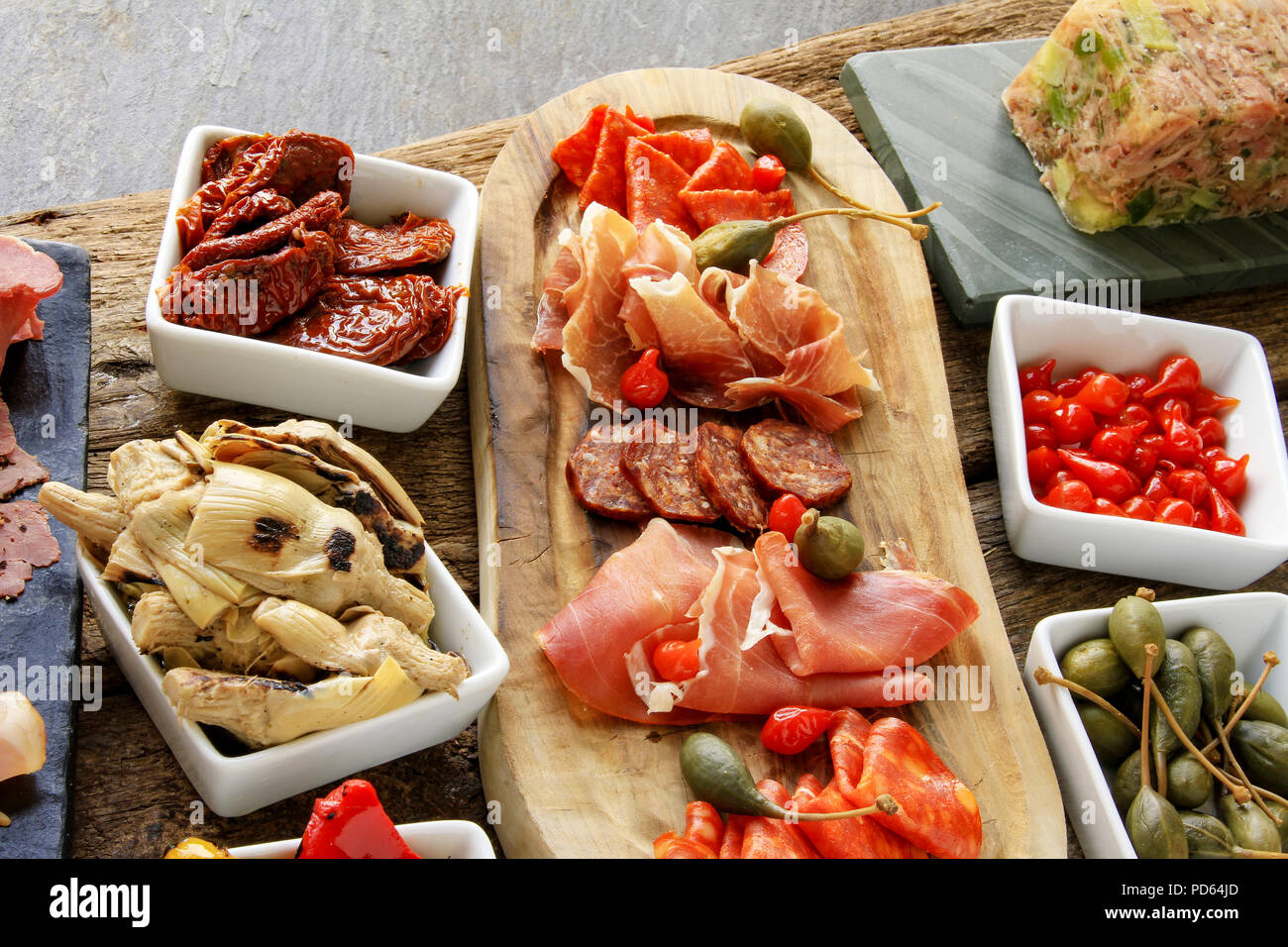 healthy finger food antipasta tapas selection Stock Photo