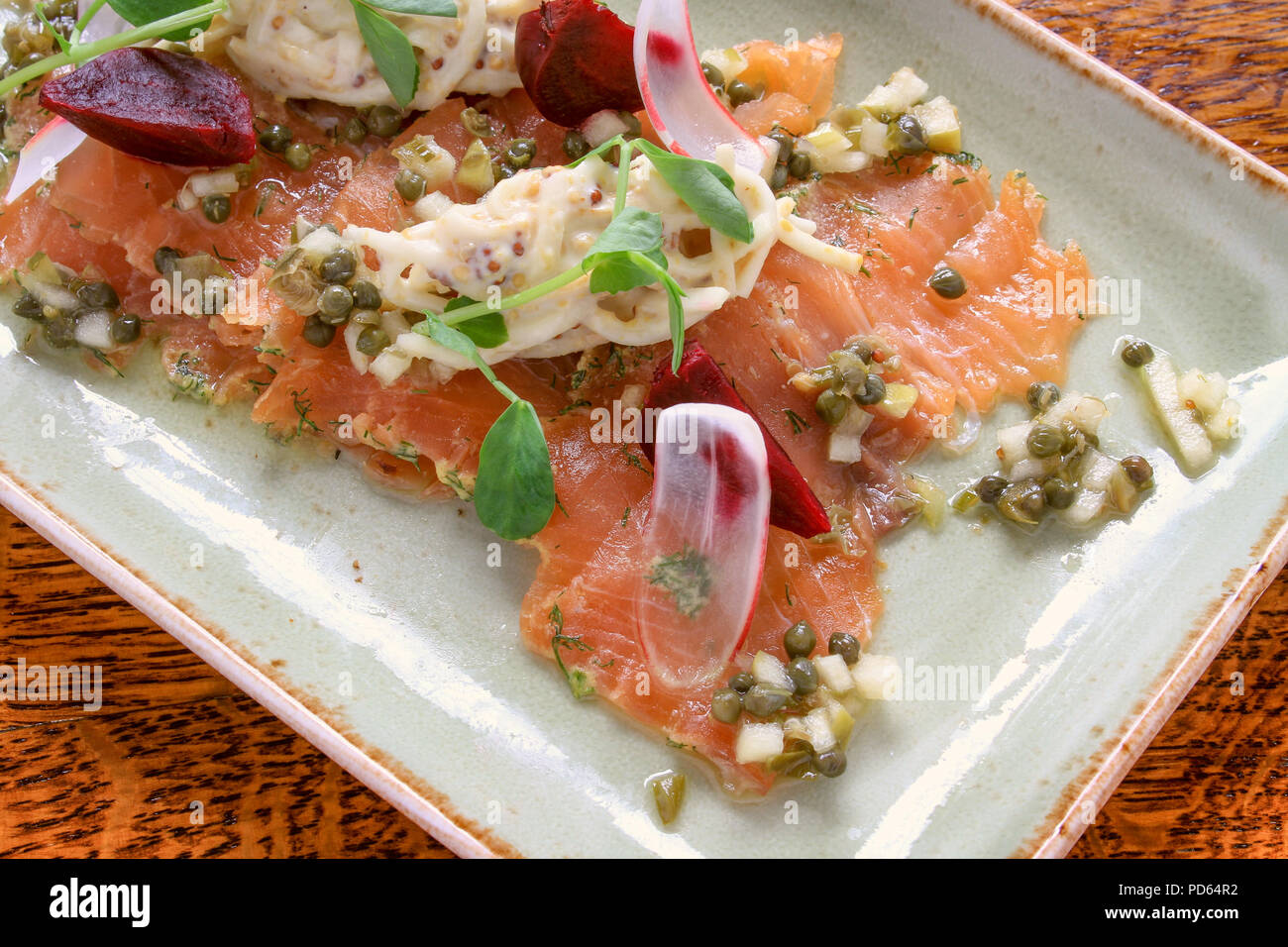 cured gravlax salmon appetizer starter Stock Photo Alamy