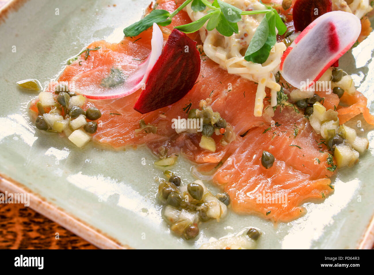 cured gravlax salmon appetizer starter Stock Photo Alamy