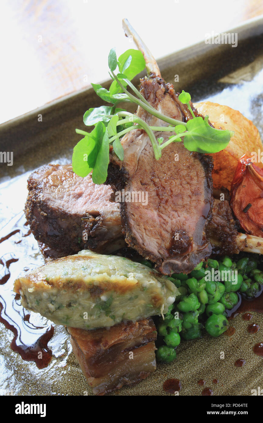 plated lamb main meal Stock Photo Alamy