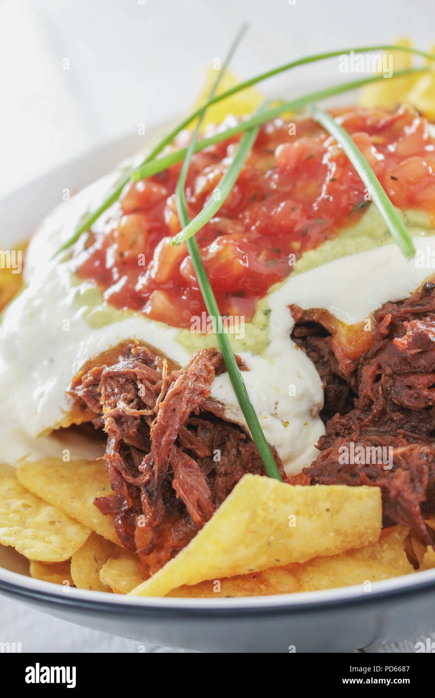 tortilla chips with pulled pork Stock Photo Alamy