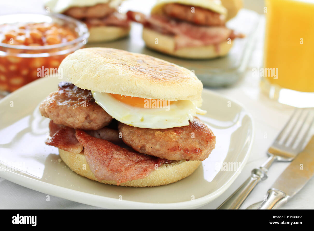 cooked sausage egg and bacon breakfast muffin Stock Photo Alamy