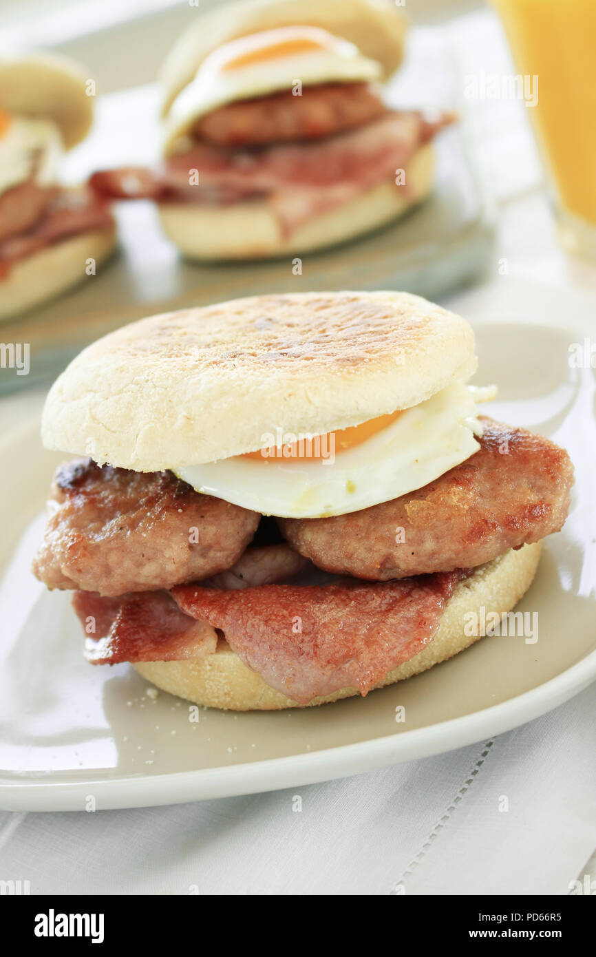 cooked sausage egg and bacon breakfast muffin Stock Photo Alamy