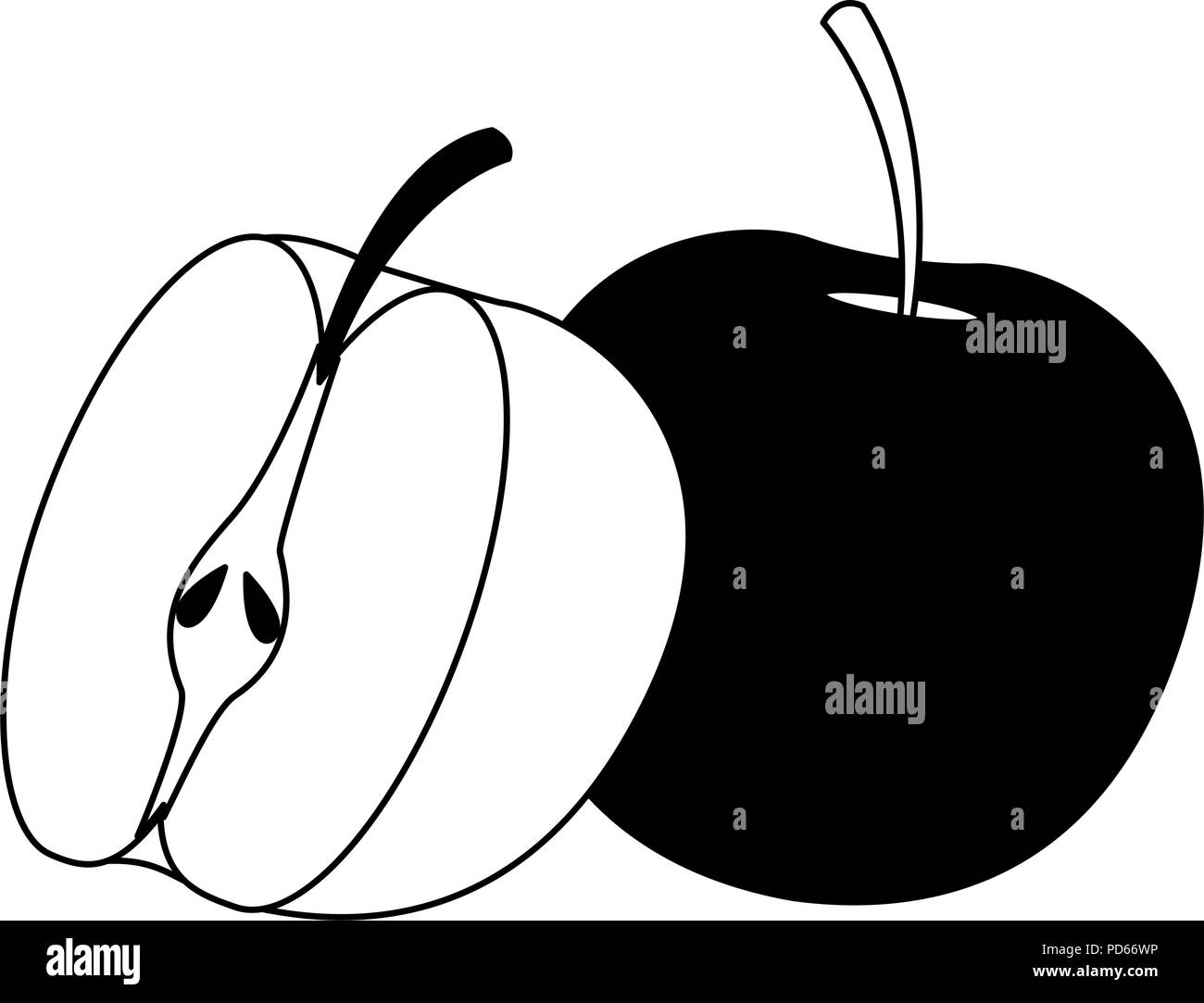 Apples Half Cut In Black And White Stock Vector Image Art Alamy